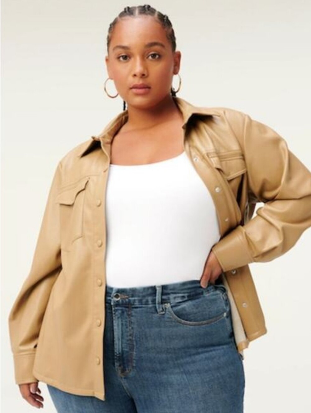 GOOD AMERICAN Better Than Leather Faux Leather Utility Shirt Shacket